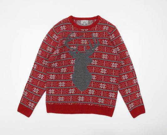 Marks and Spencer Men's Red Fair Isle Reindeer Christmas Jumper M