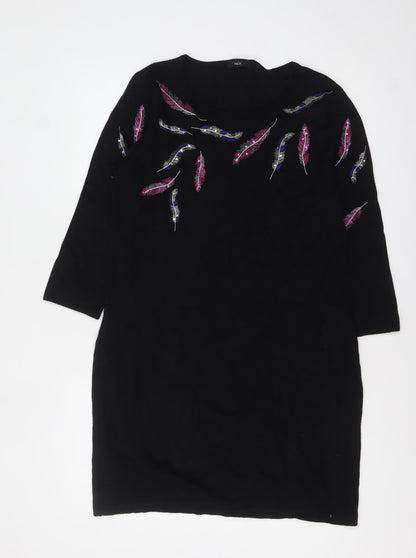 M&Co Women’s Black Embroidered Feather Jumper Size 14