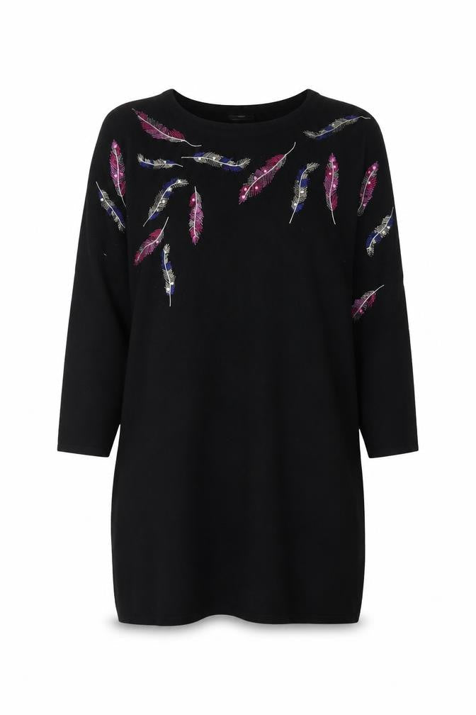 M&Co Women’s Black Embroidered Feather Jumper Size 14