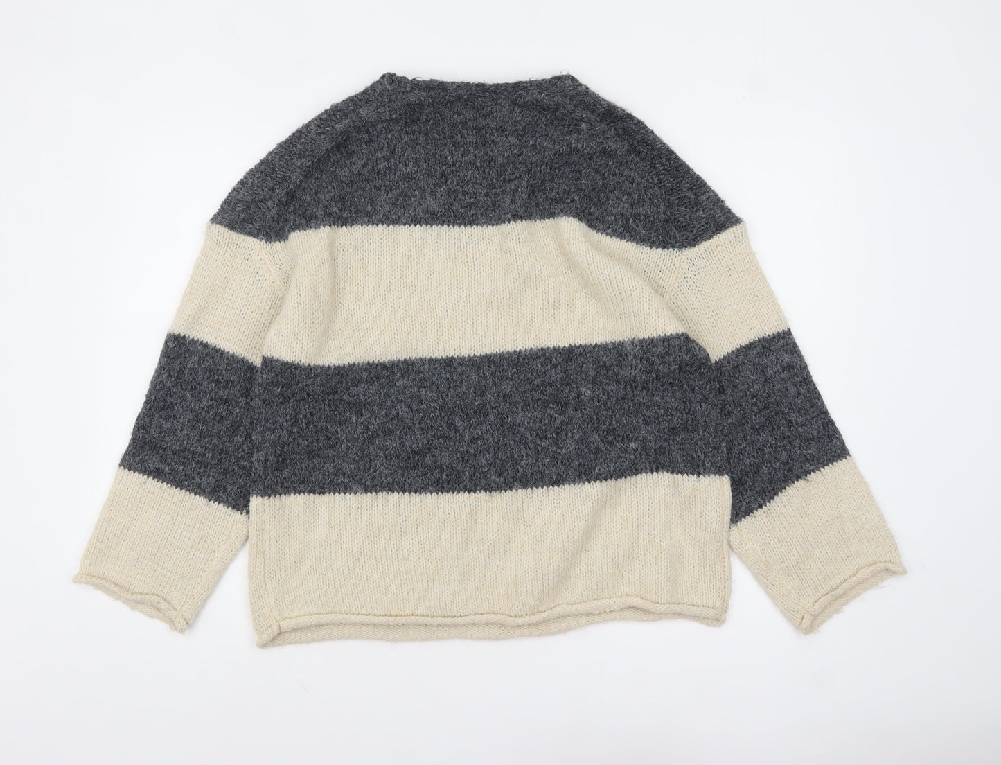 ASOS Women’s Grey Cream Striped V-Neck Knit Jumper Size S UK 8-10