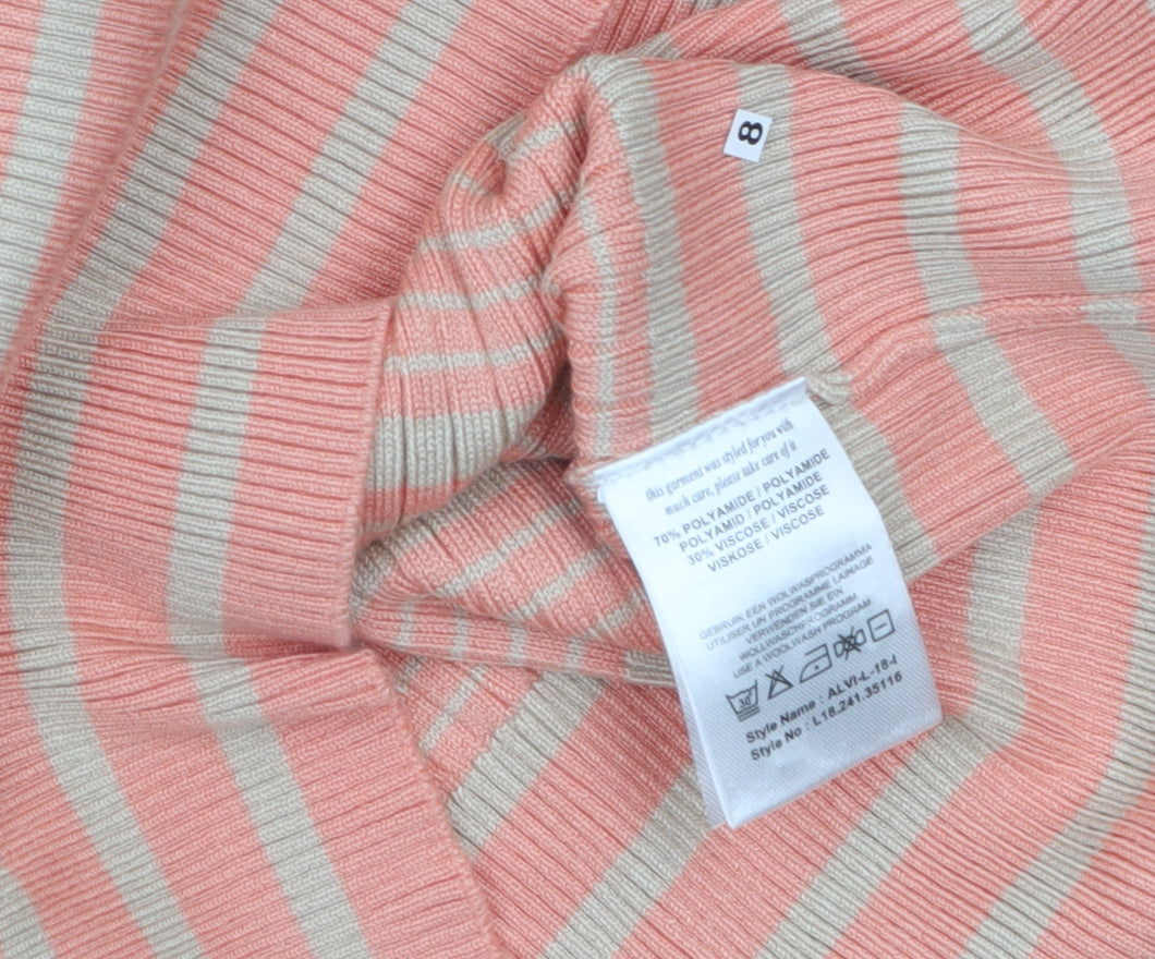 Vila Joy Women’s Multicoloured Striped Crew Neck Pullover Jumper Size 8