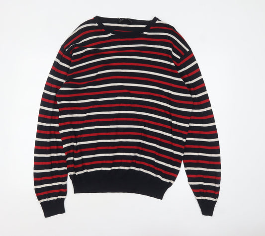 Jaeger Men’s Multicoloured Striped Cotton Jumper L Crew Neck