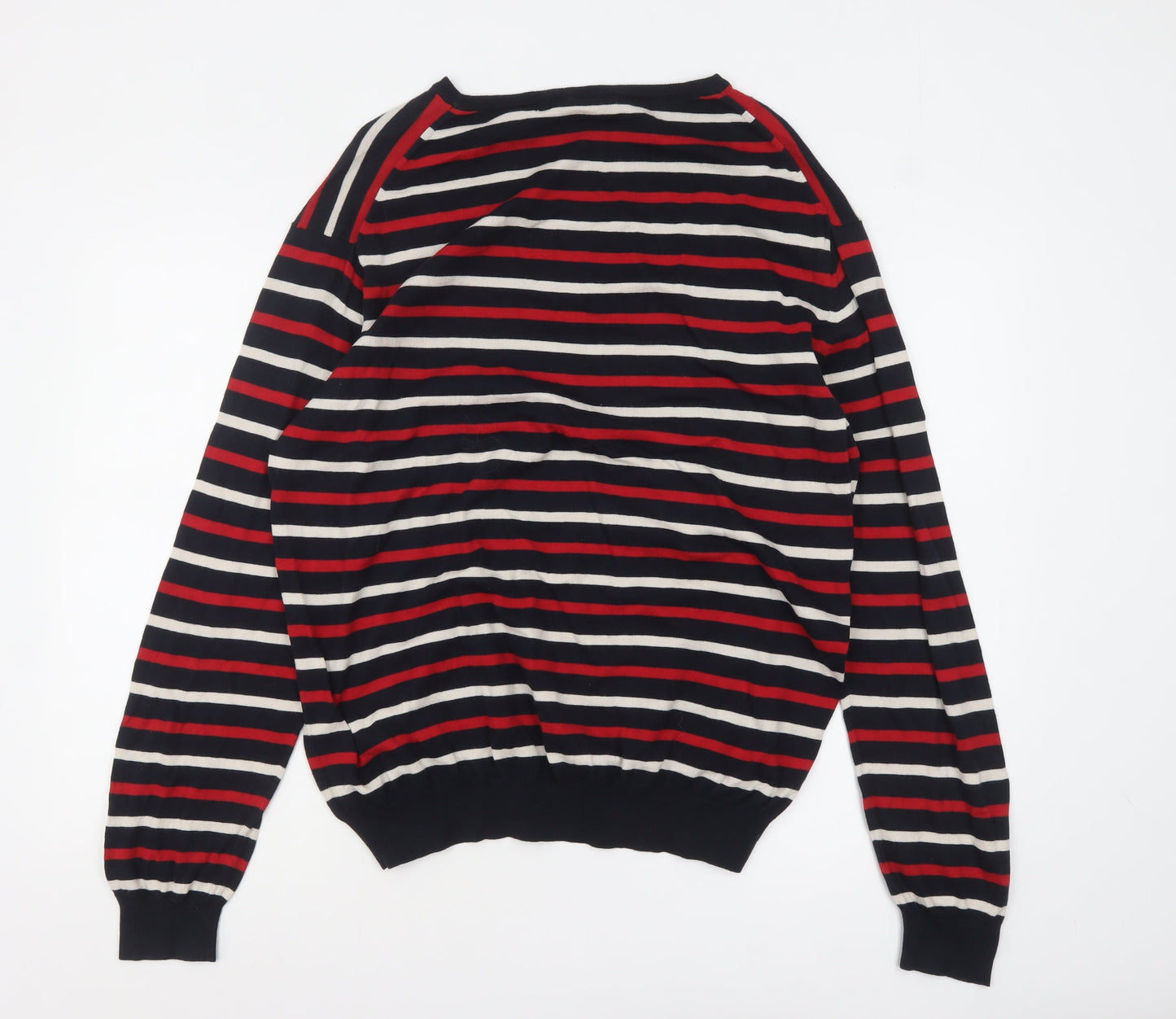 Jaeger Men’s Multicoloured Striped Cotton Jumper L Crew Neck