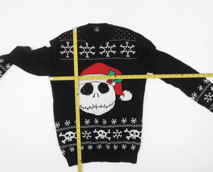 Preloved Primark Men's Black Christmas Skull Pullover Jumper Size S - Back