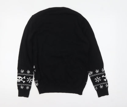 Preloved Primark Men's Black Christmas Skull Pullover Jumper Size S - Detail