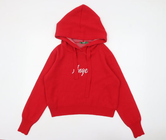 Limon Company Women’s Red Hooded Pullover Jumper Size L Angel Design