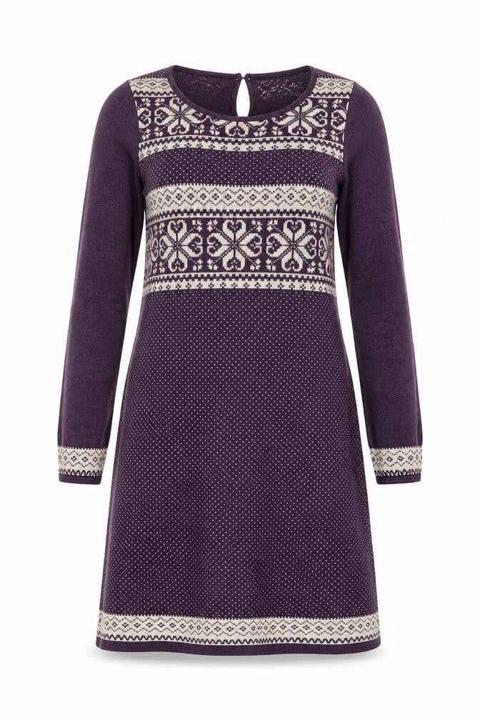 FatFace Women’s Purple Fair Isle Wool Blend Tunic Jumper Size 10