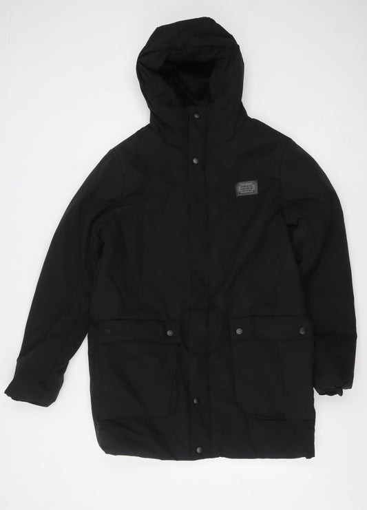 Jean Pascale Womens Black M Hooded Parka Coat Water Resistant