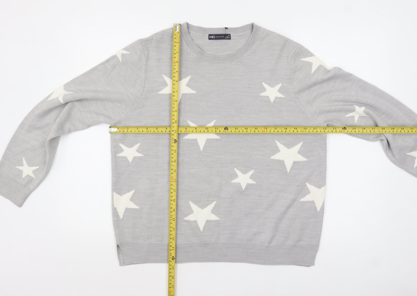 Marks and Spencer Women Grey Star Knit Pullover Jumper Size 18