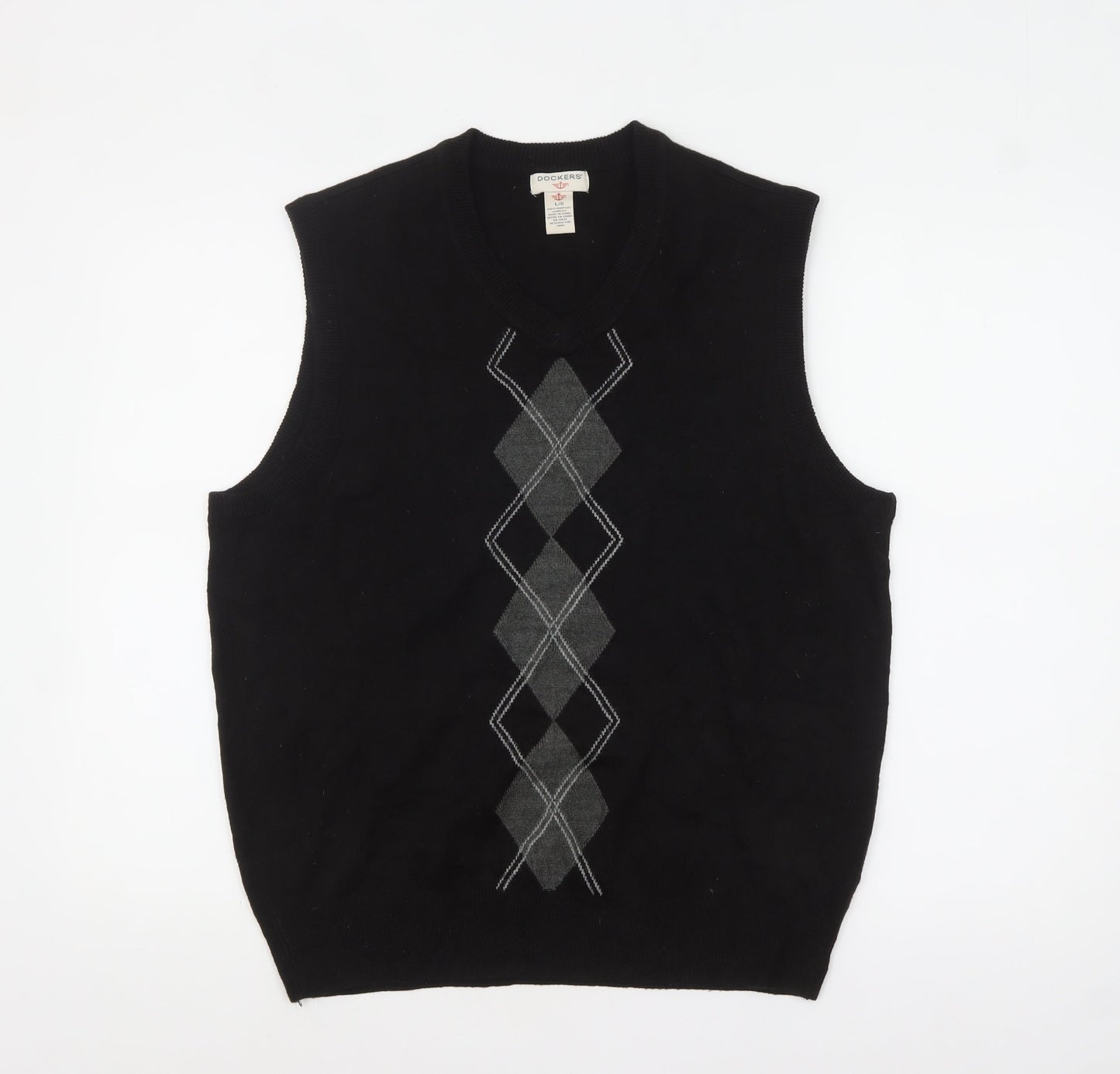 Dockers Men’s Black Argyle Sleeveless Knit Vest Jumper L