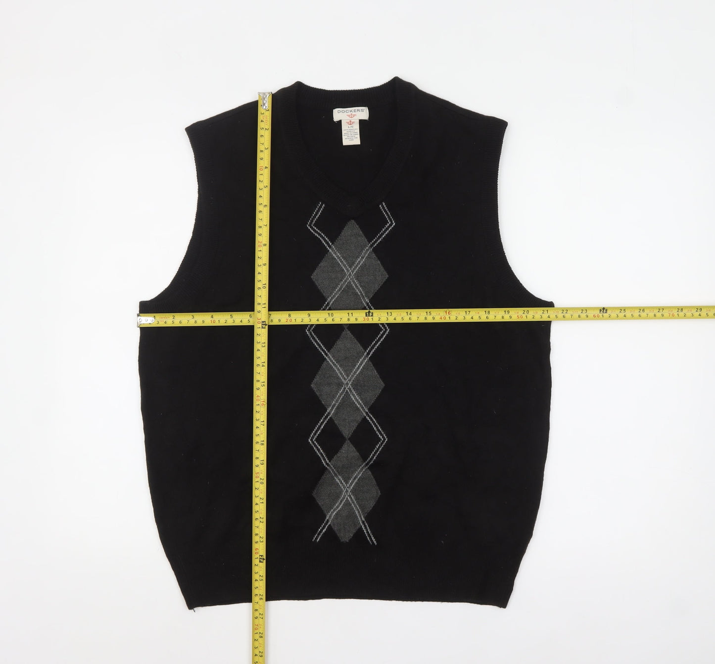 Dockers Men’s Black Argyle Sleeveless Knit Vest Jumper L