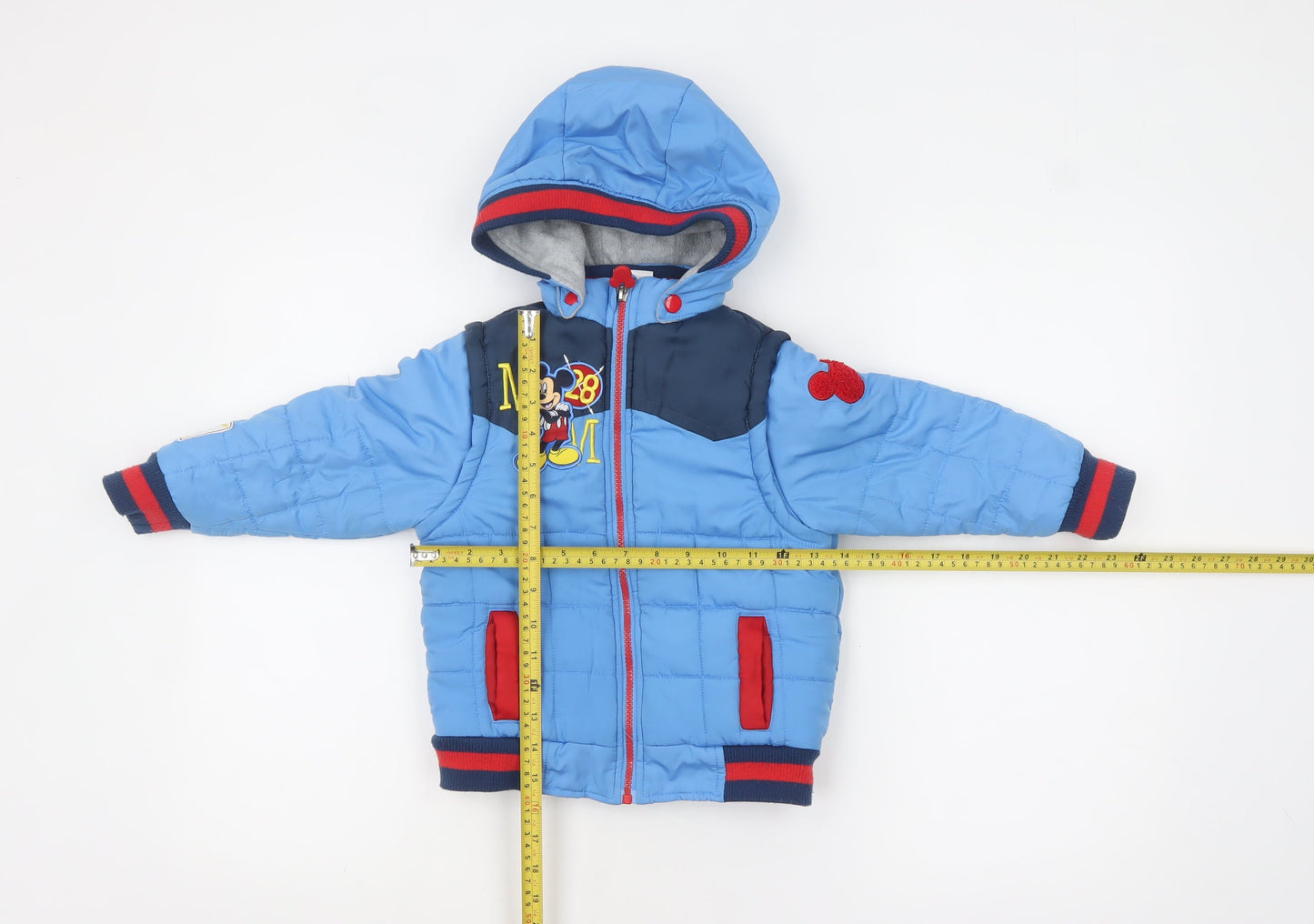 Disney Store Boys Blue Mickey Mouse Puffer Jacket 3 Years Hooded Winter Coat