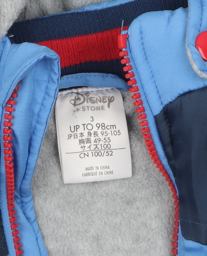 Disney Store Boys Blue Mickey Mouse Puffer Jacket 3 Years Hooded Winter Coat