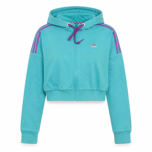 Adidas Women Turquoise Full Zip Cropped Hoodie UK 12-14