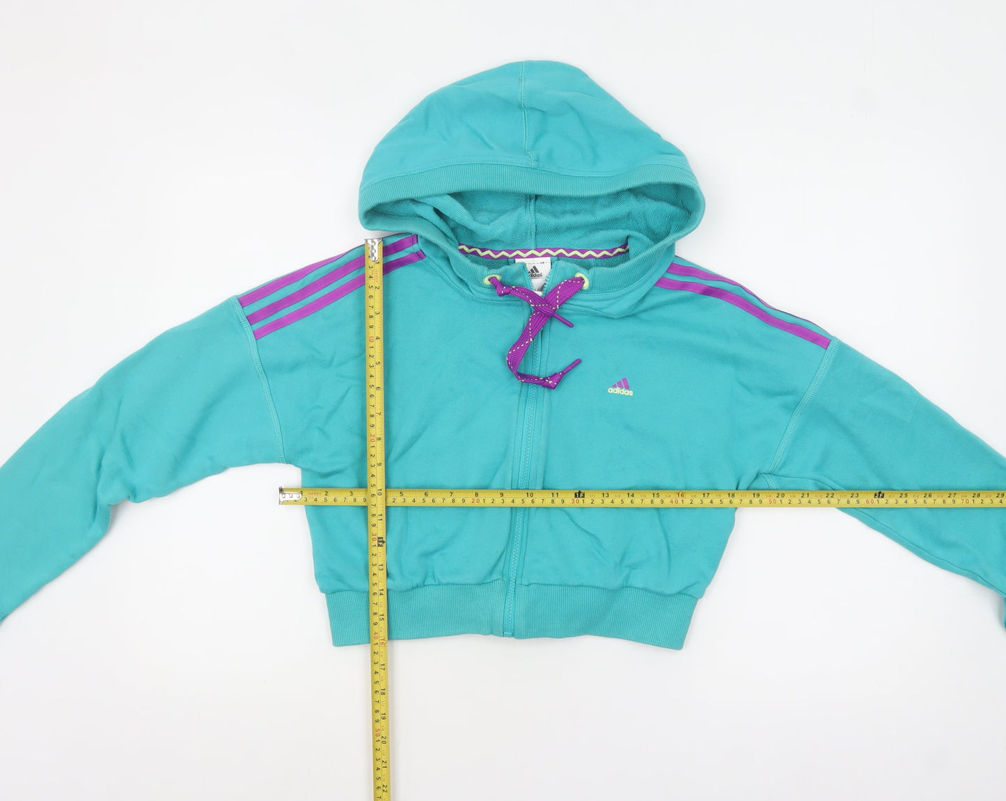Adidas Women Turquoise Full Zip Cropped Hoodie UK 12-14