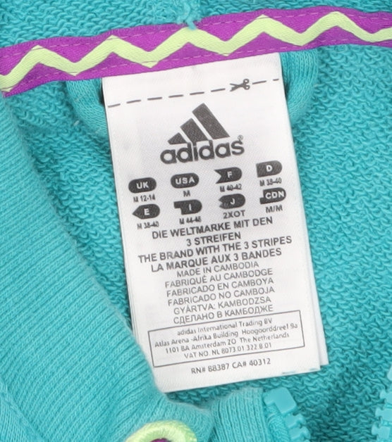 Adidas Women Turquoise Full Zip Cropped Hoodie UK 12-14