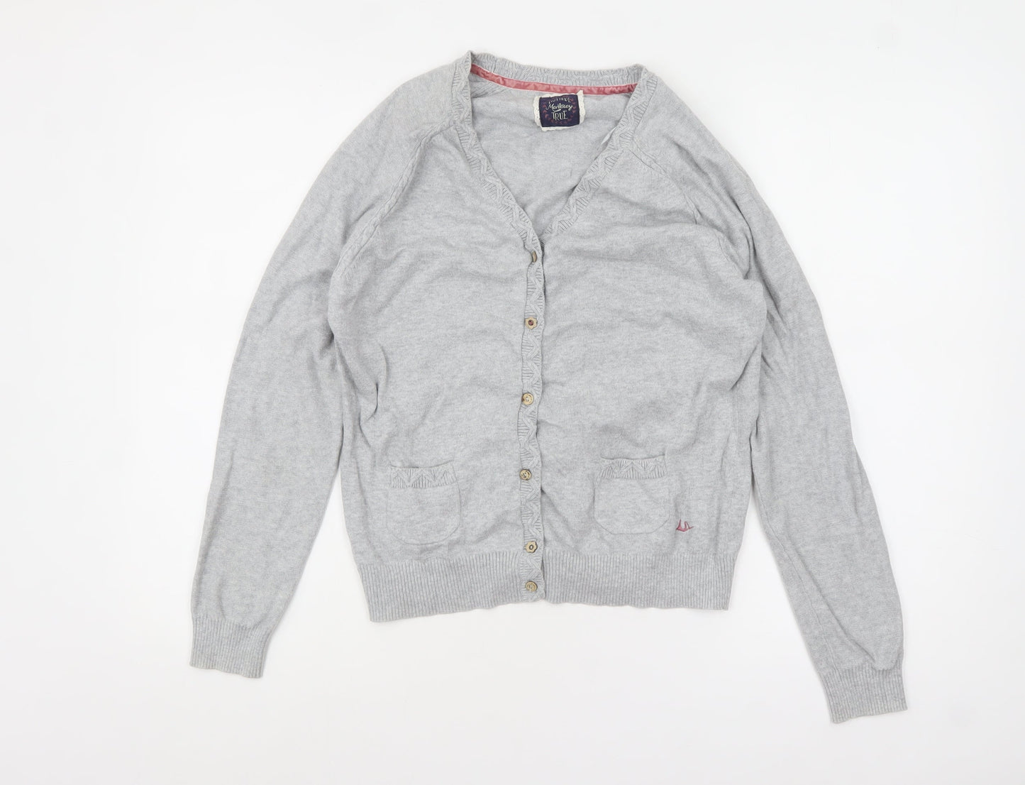 Mantaray Women's Grey Cotton V-Neck Cardigan L