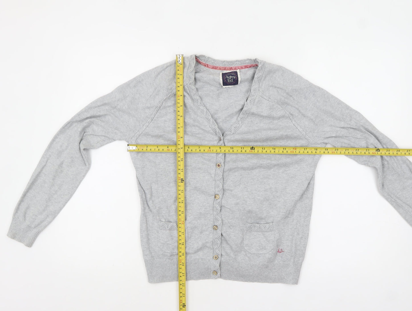 Mantaray Women's Grey Cotton V-Neck Cardigan L