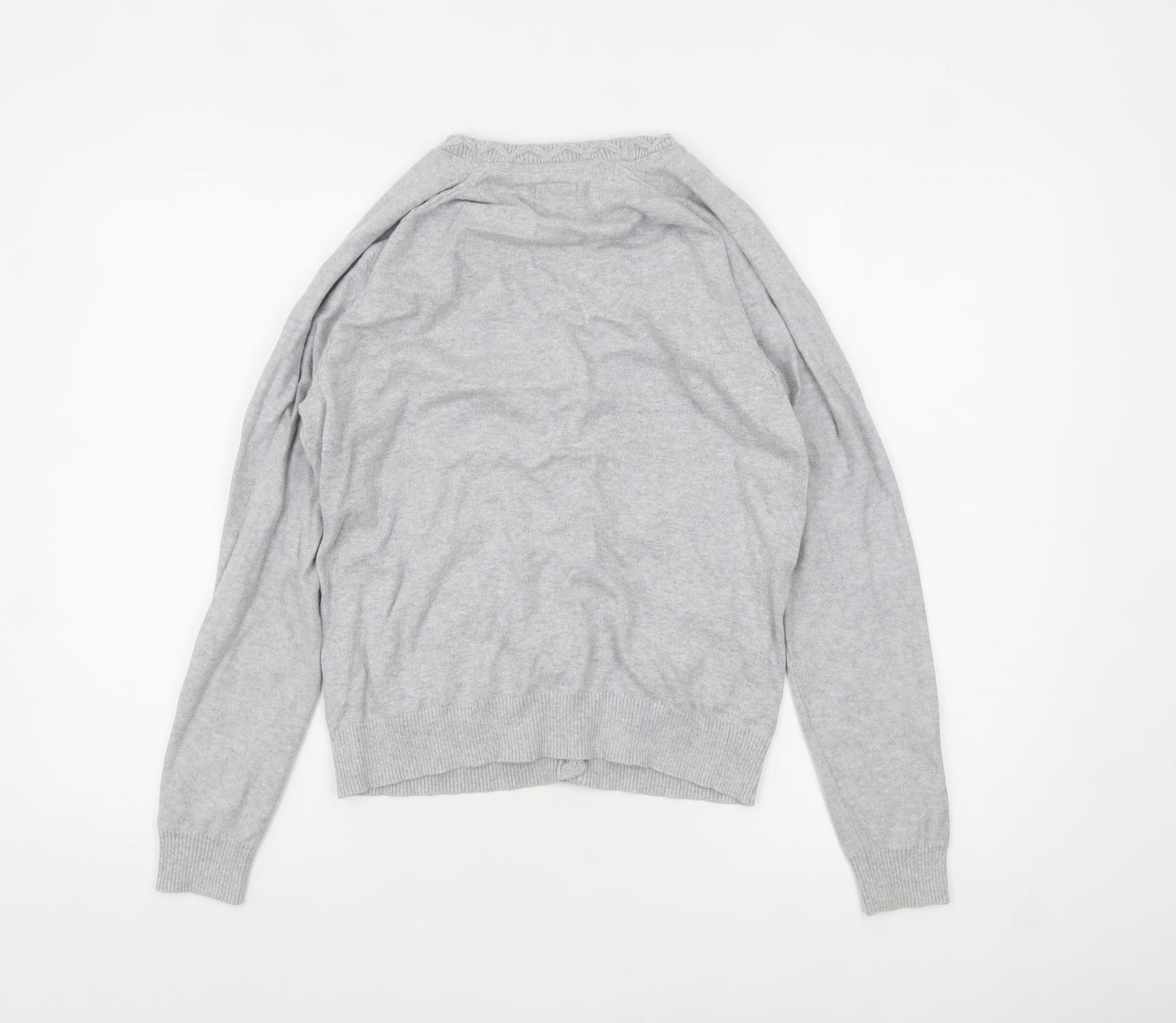 Mantaray Women's Grey Cotton V-Neck Cardigan L