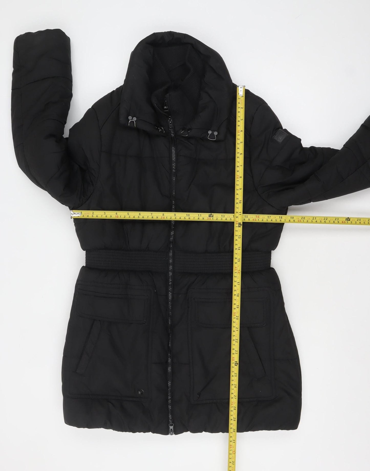 Brave Soul Women's Black Size 14 Puffer Jacket Belted Mid-Length Winter Coat