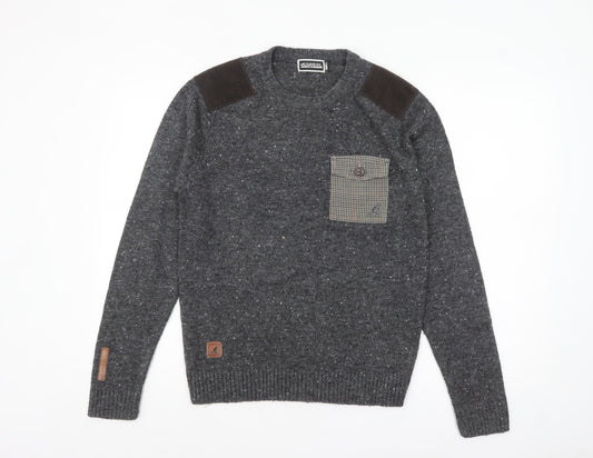 Kangol Men's Grey Small Crew Neck Pullover Jumper with Patches