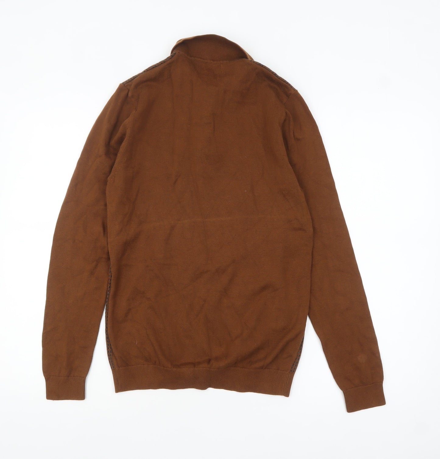 Next Men's Brown Collared Knit Cotton Pullover Jumper Size S