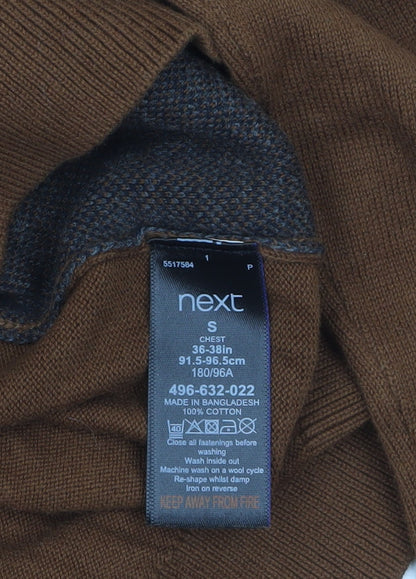 Next Men's Brown Collared Knit Cotton Pullover Jumper Size S