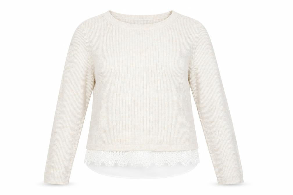 George Women’s Beige Knit Lace Hem Pullover Jumper Size 14