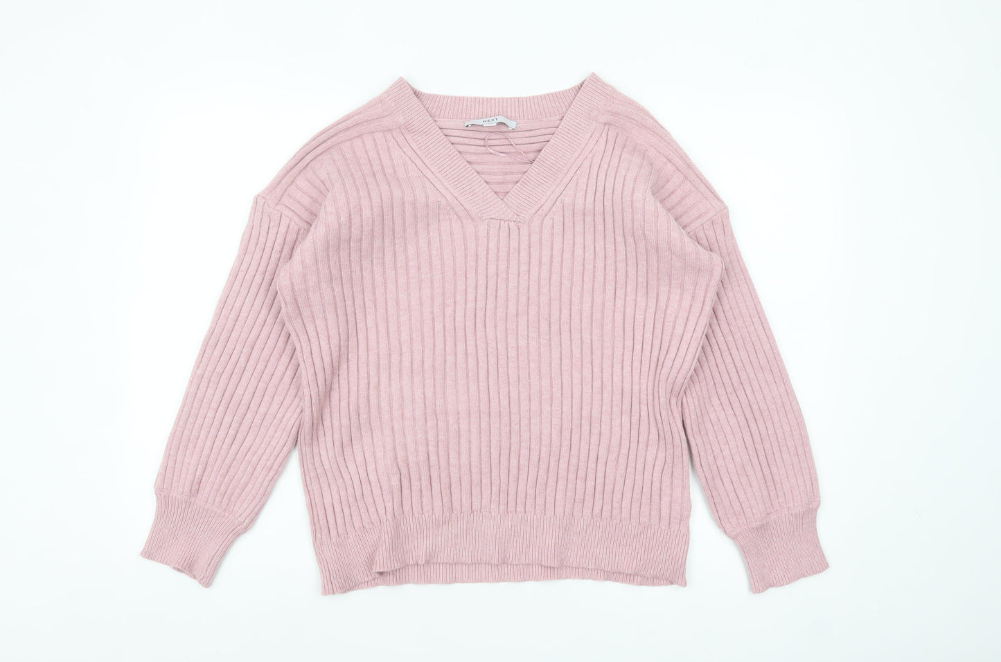 Next Women’s Pink V-Neck Rib Knit Pullover Jumper Size L