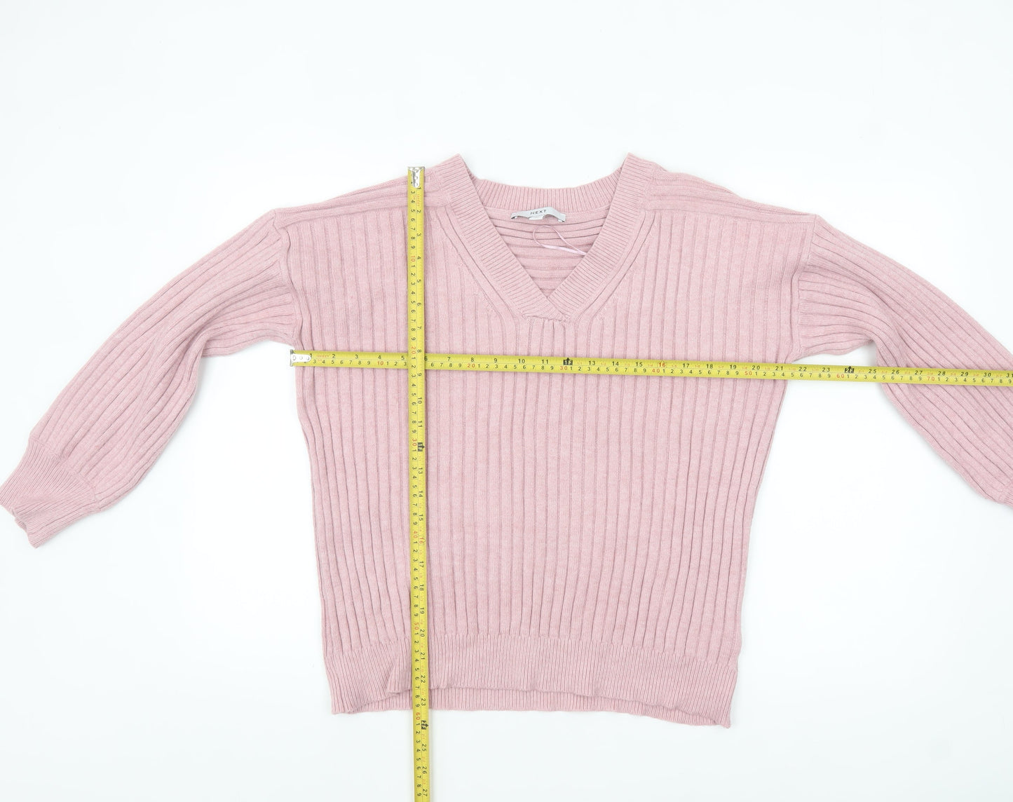 Next Women’s Pink V-Neck Rib Knit Pullover Jumper Size L