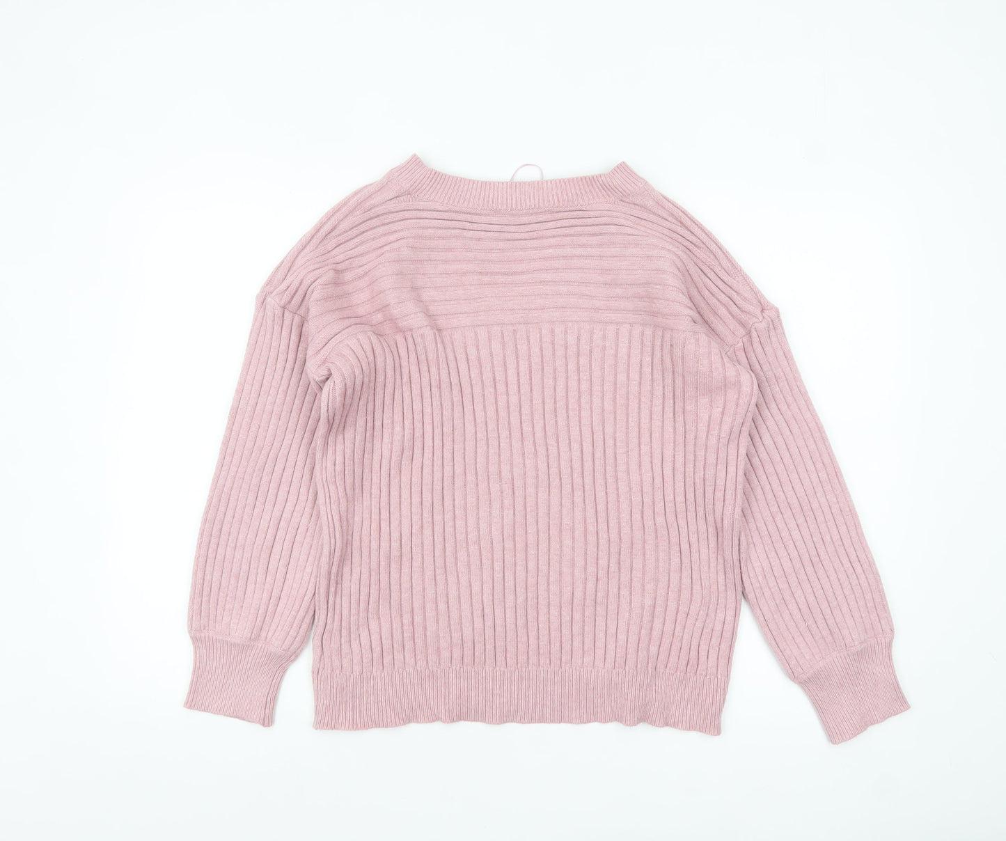 Next Women’s Pink V-Neck Rib Knit Pullover Jumper Size L