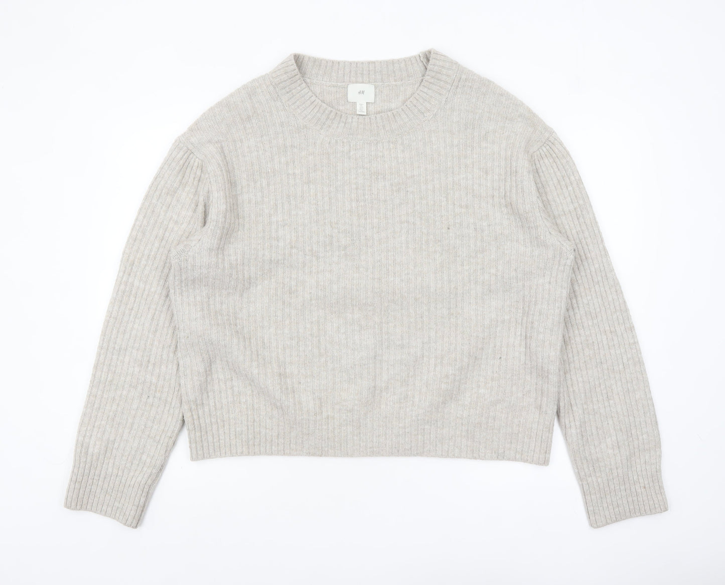 H&M Womens Beige Wool Blend Ribbed Knit Jumper Size 14