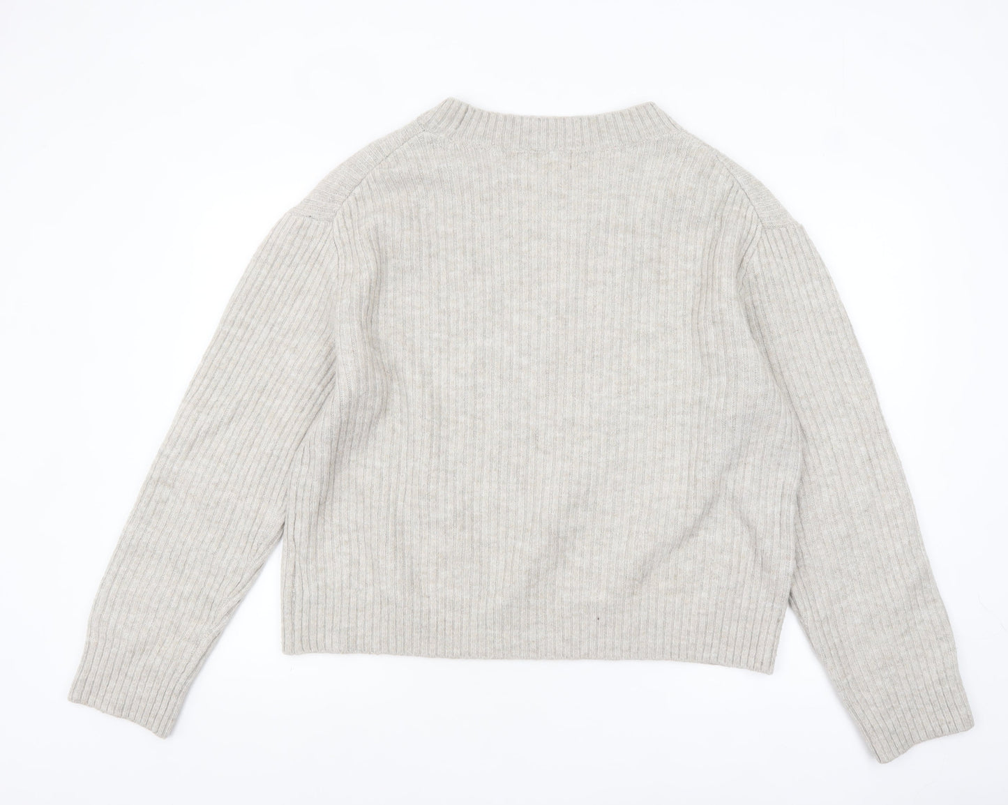 H&M Womens Beige Wool Blend Ribbed Knit Jumper Size 14