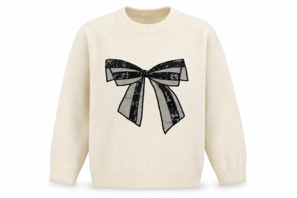 Tu Women’s Ivory Bow Sequin Knit Jumper Size 18 Pullover