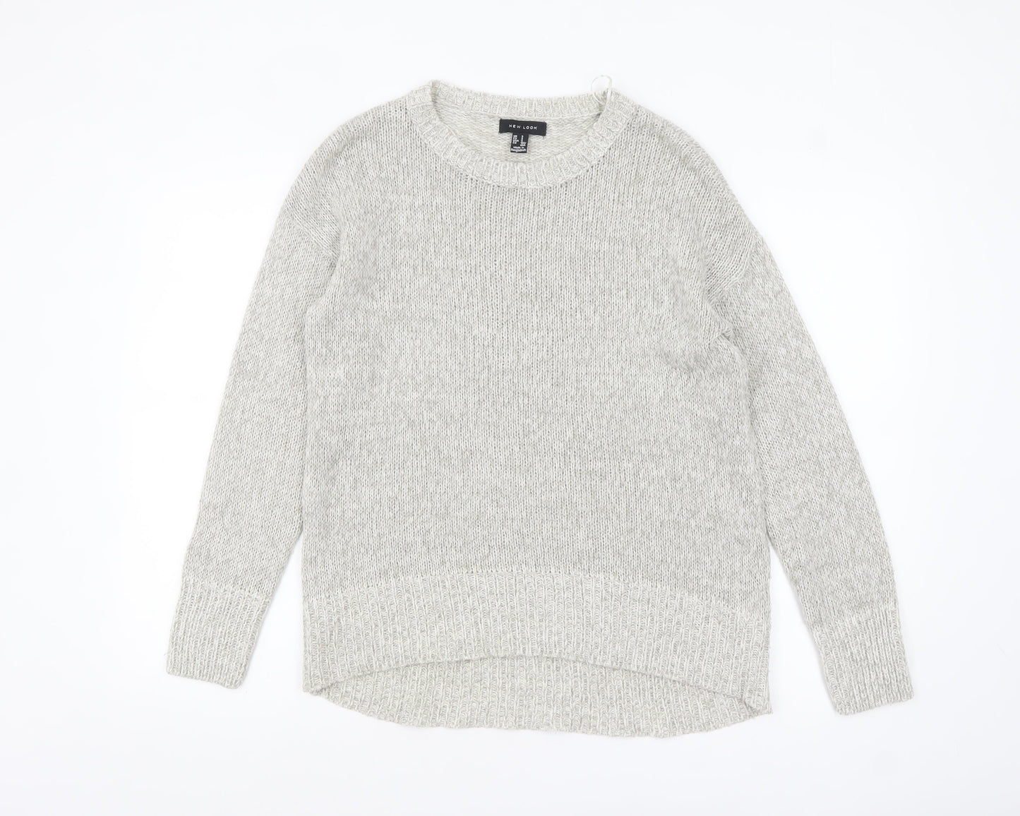 New Look Women's Grey Acrylic Knit Crew Neck Jumper Size S