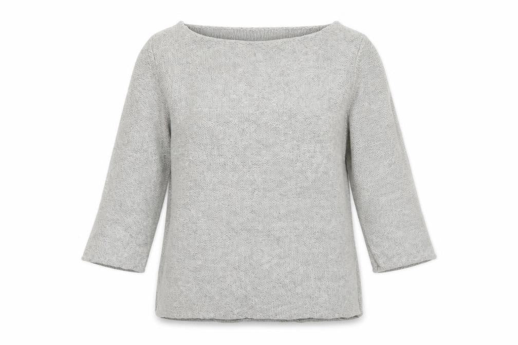 MNG Women Grey 3/4 Sleeve Boat Neck Knit Pullover Jumper Size 10