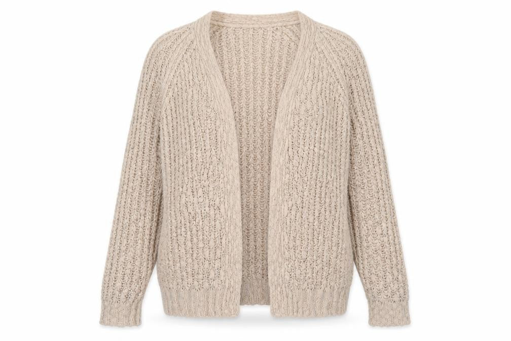Forever 21 Women Beige Chunky Knit Long Sleeve Cardigan L