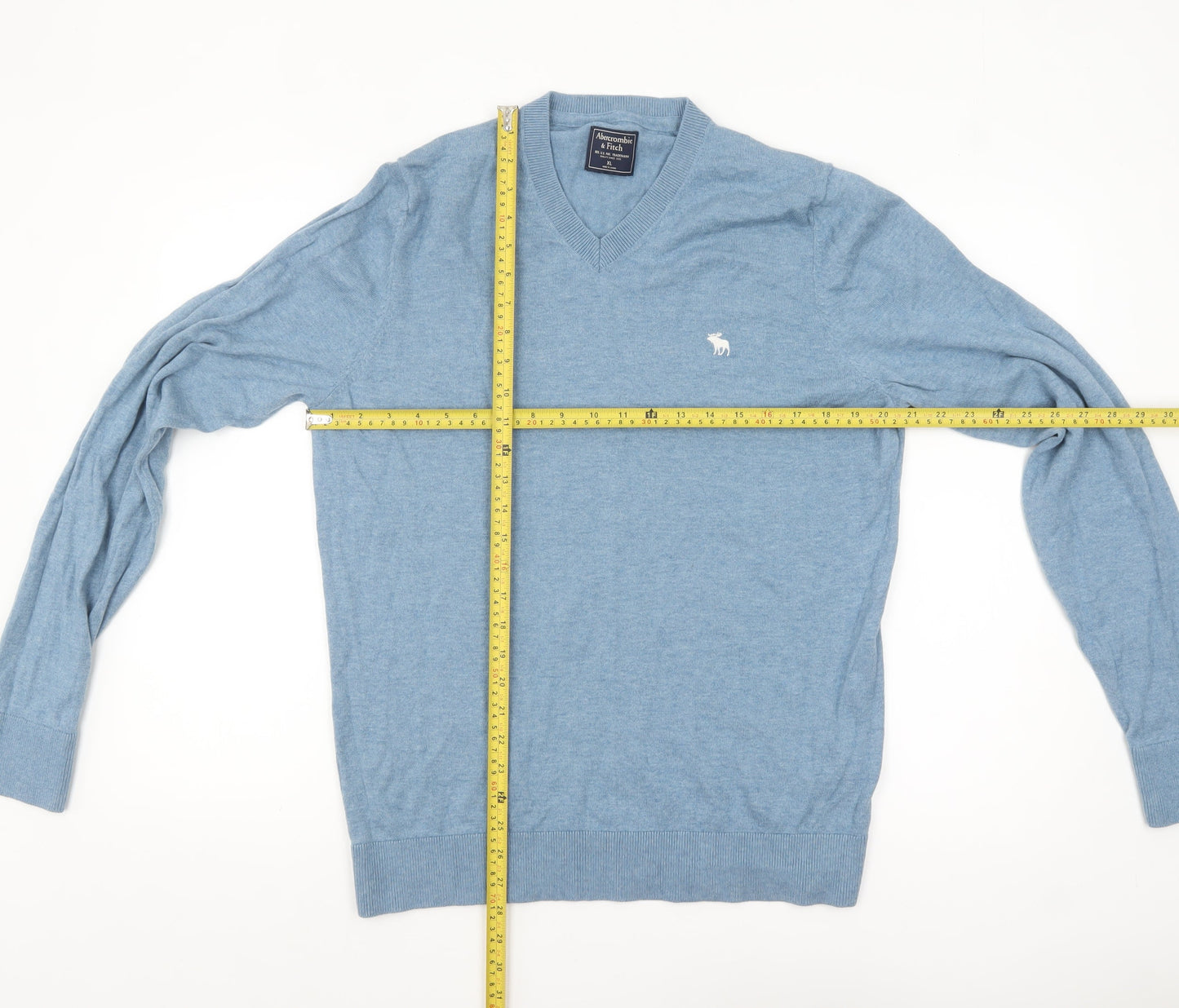 Abercrombie & Fitch Men's Blue Wool Cotton V-Neck Jumper XL