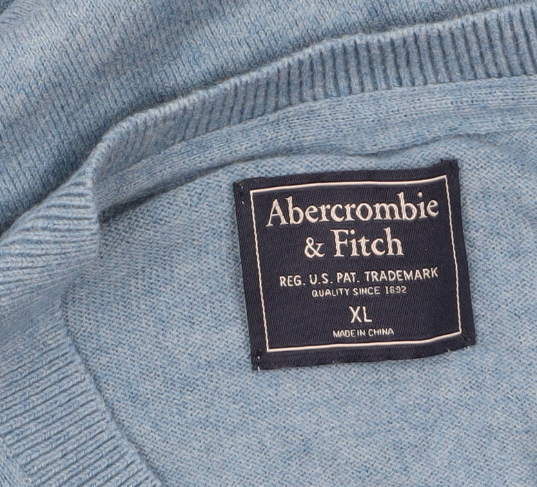 Abercrombie & Fitch Men's Blue Wool Cotton V-Neck Jumper XL