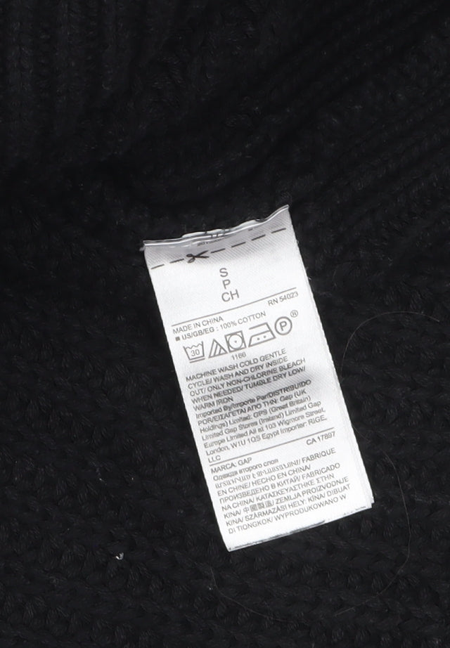 GAP Women's Black Roll Neck Chunky-Knit Cotton Jumper Size S
