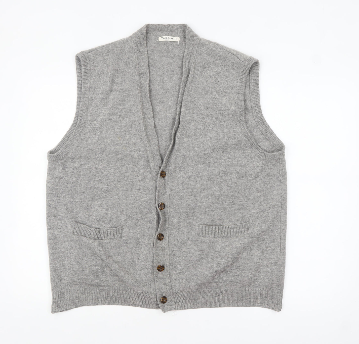 WoolOvers Men's Grey Wool Button Vest Jumper XL Classic Knit