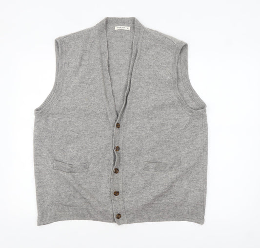 WoolOvers Men's Grey Wool Button Vest Jumper XL Classic Knit