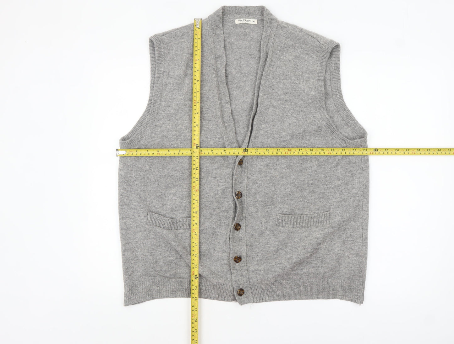 WoolOvers Men's Grey Wool Button Vest Jumper XL Classic Knit