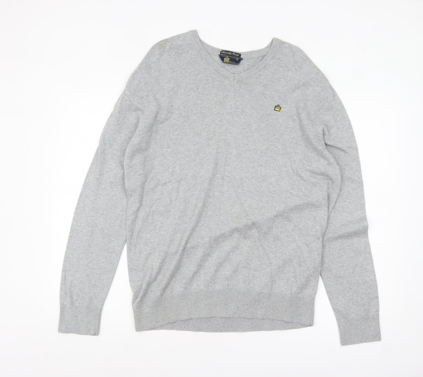 Admiral Men's Grey V-Neck Cotton Pullover Jumper M Classic Knit