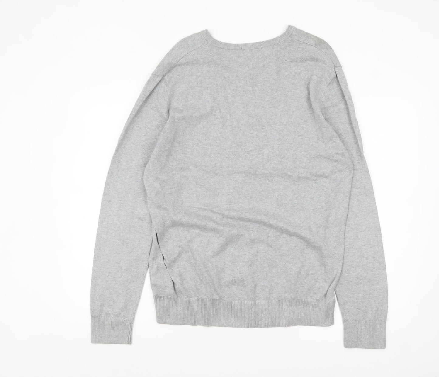 Admiral Men's Grey V-Neck Cotton Pullover Jumper M Classic Knit