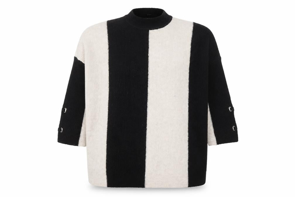 Yours Womens Plus Black Beige Striped Mock Neck Pullover Jumper UK 22
