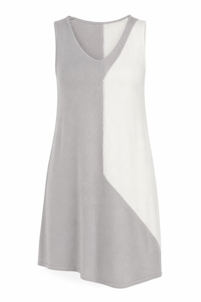Nina Murati Women’s Grey Ivory Knit Sleeveless Shift Dress M