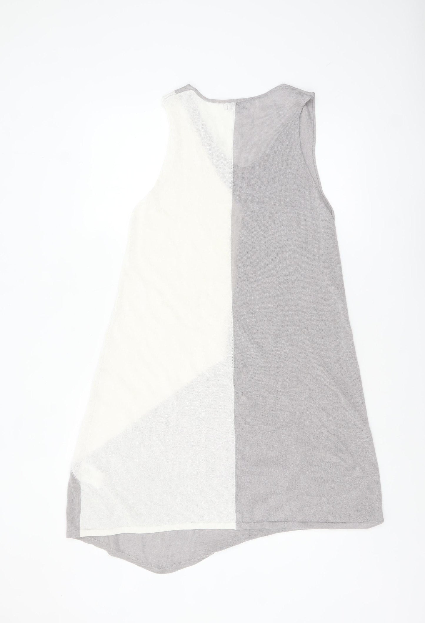 Nina Murati Women’s Grey Ivory Knit Sleeveless Shift Dress M