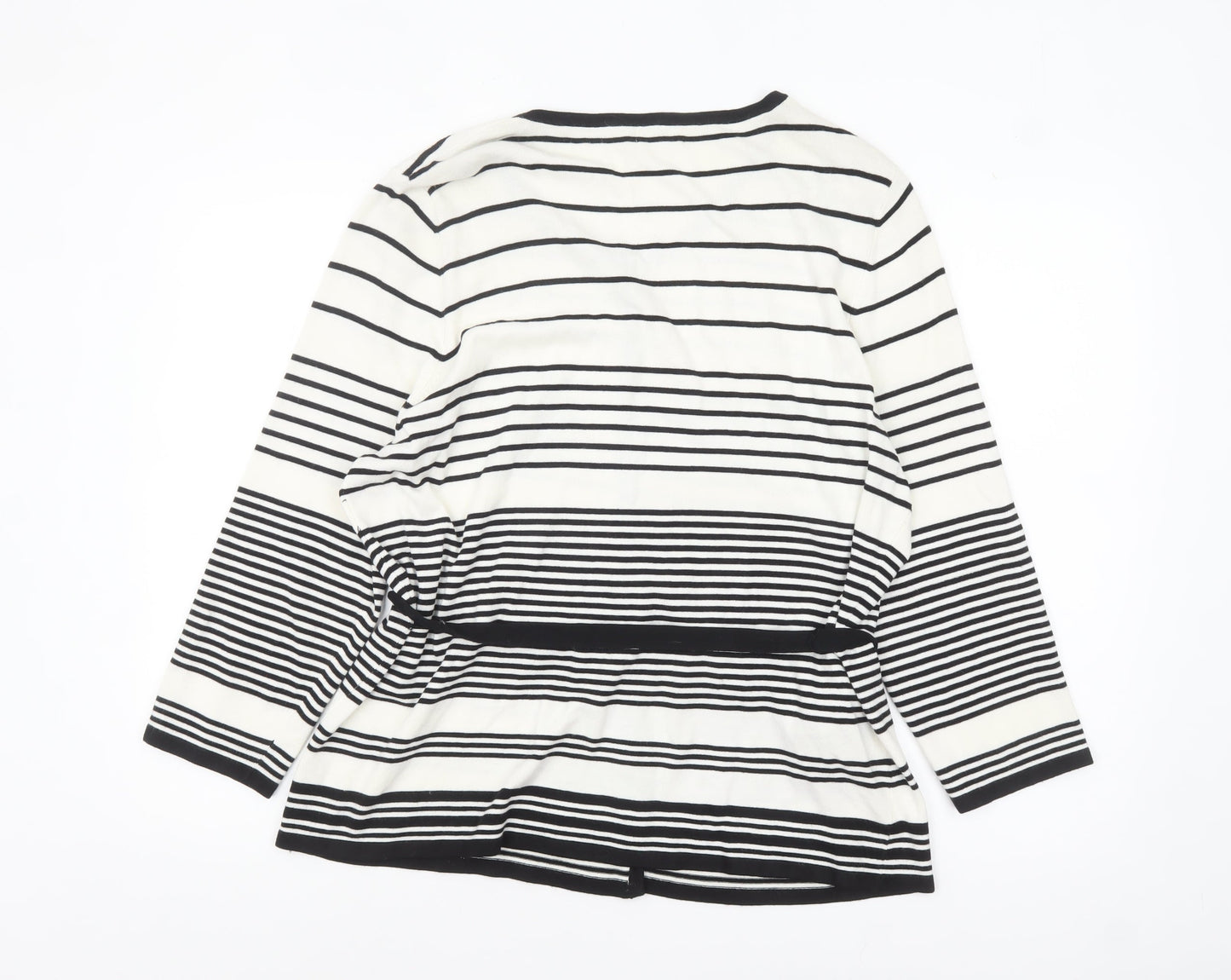 CC Women White Black Striped Cardigan XL Round Neck Long Sleeve
