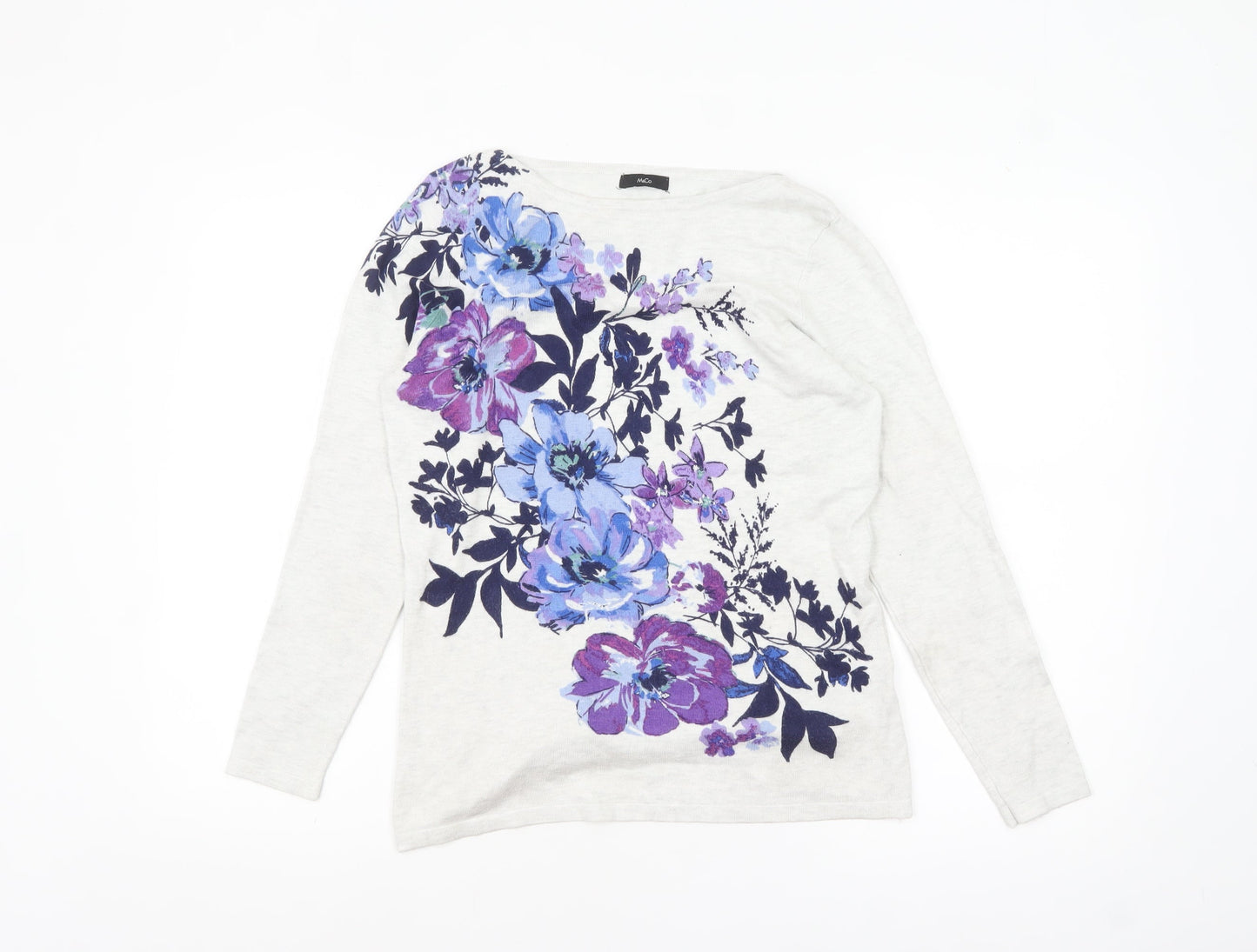 M&Co Women Grey Floral Long Sleeve Pullover Jumper Size 10